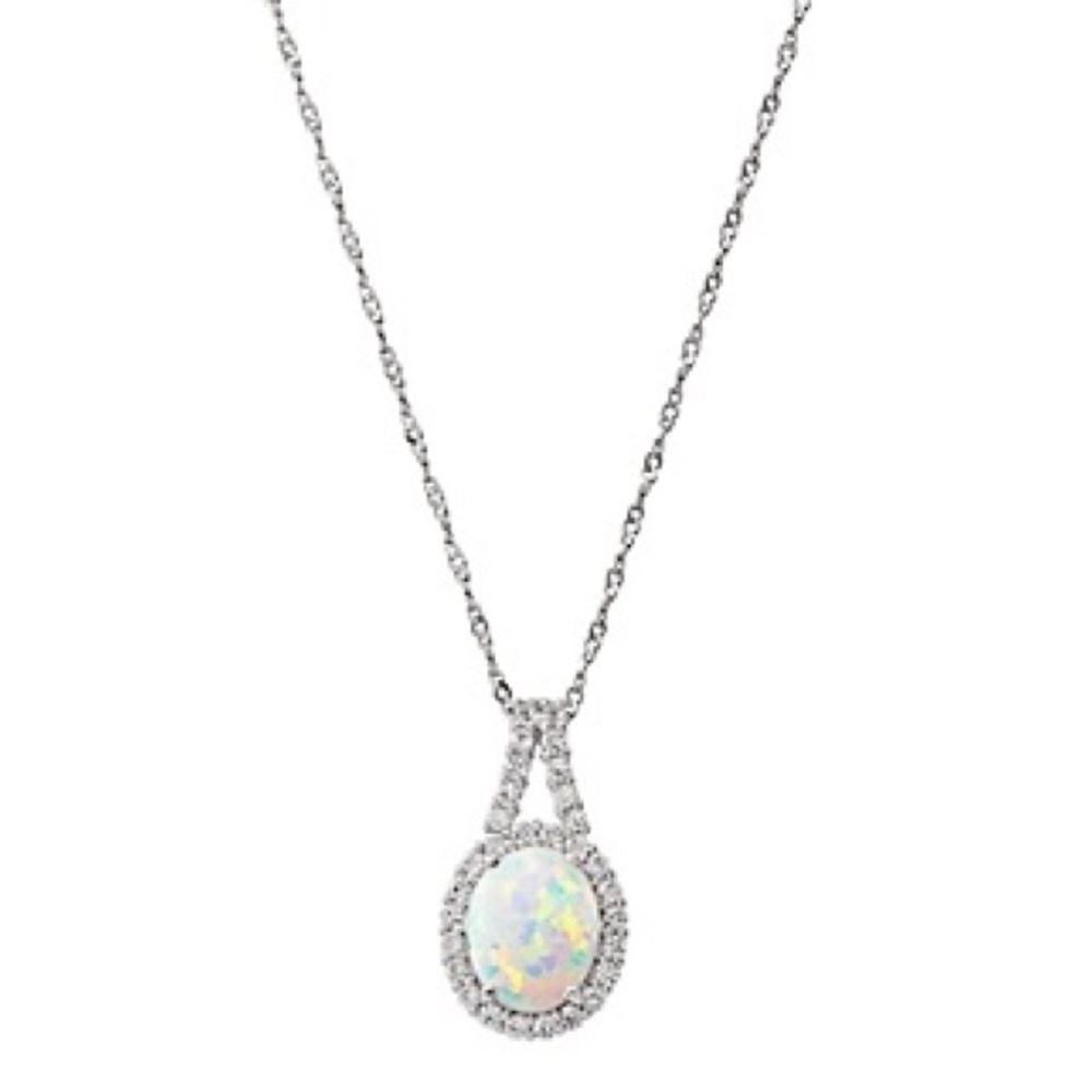 Belk & Co. Opal & White Sapphire Pendant in Sterling Silver